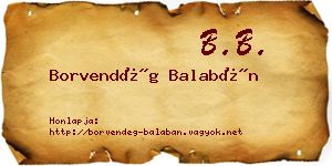 Borvendég Balabán névjegykártya